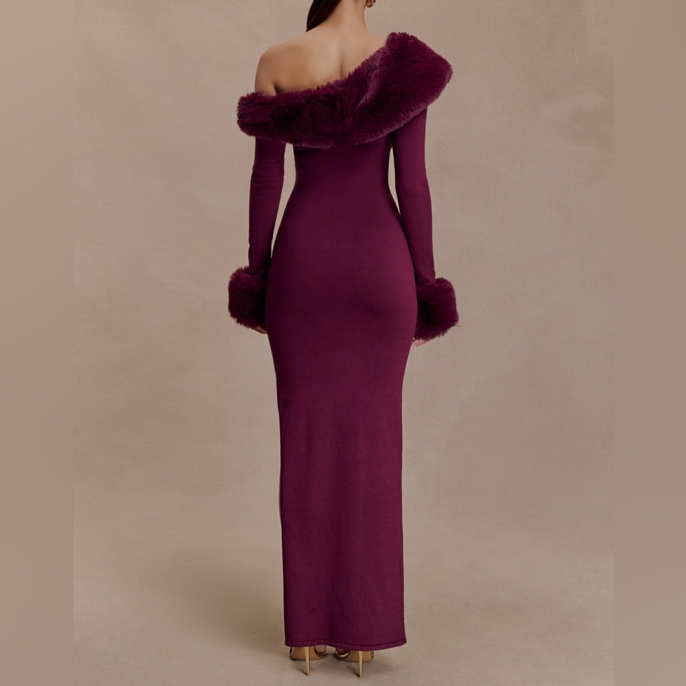 Faux Fur Knit Maxi Dress - Plum - Picture 2 of 3